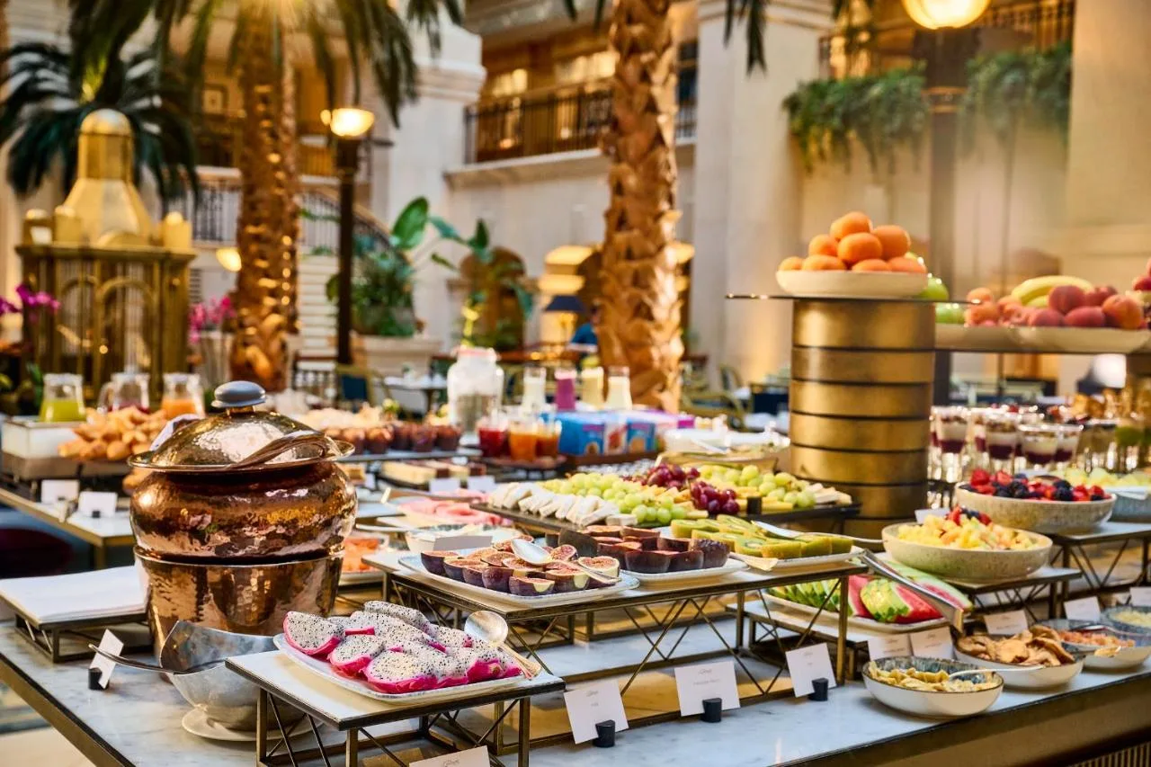 Buffet with a variety of food on display at The Landmark London